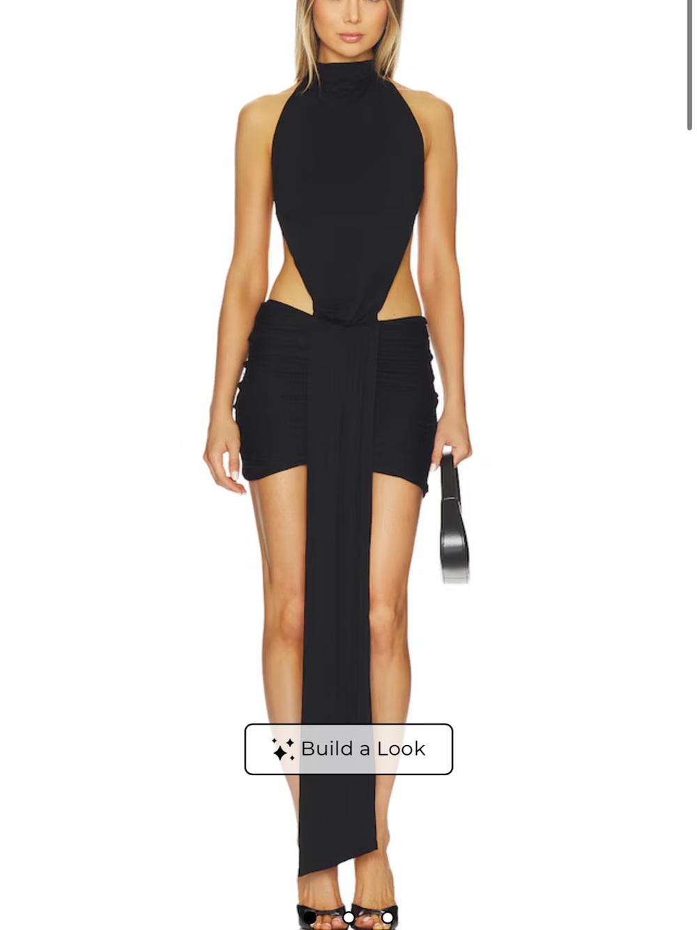 REVOLVE Black Cutout Halter Mini Dress with Draped Front